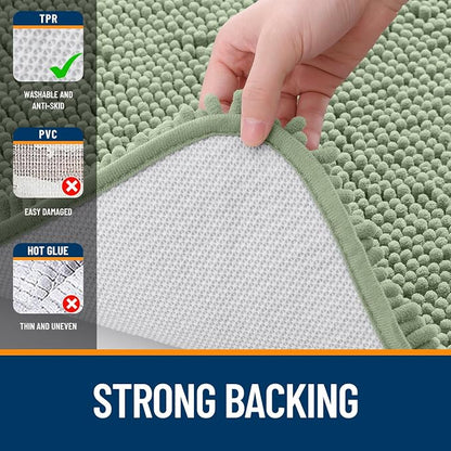OLANLY Bathroom Runner Rugs 44x24, Soft Absorbent Chenille Bath Rugs, Rubber Backing Quick Dry, Machine Washable Long Bath Mats for Bathroom Floor, Tub and Shower, Home Decor Accessories, Sage Green