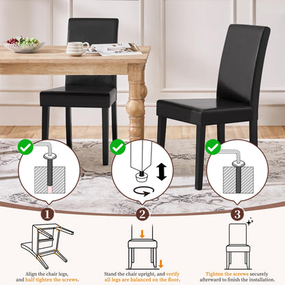 Yaheetech Dining Chairs Set of 4 PU Leather Upholstered Parsons Dining Chairs with Solid Wood Legs for Kitchen/Living Room/Restaurant, Modern Style, Black