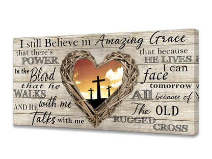 Cao Gen Decor Art A63550 Amazing Grace Wall Art Decor Canvas Print Picture Christian 1 Panel Religious Cross Painting Artwork for Living Room Bedroom Office Home Wall Decor Framed Ready to Hang