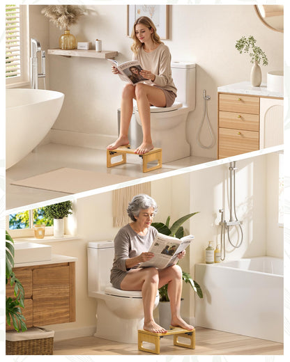 AmazerBath 7 Inches Bamboo Toilet Stool Squat for Adult, Foldable Squatting Potty Stools for Bathroom, 0.79" Thickness Poop Stool with Non-Slip Strip, Space-Saving, No Assembly Required, Natural Color