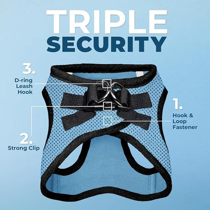 Best Pet Supplies Voyager Step-in Air All Weather Mesh Harness and Reflective Dog 5ft Leash Combo with Neoprene Handle, for Small, Medium and Large Breed Puppies - Baby Blue/Black Trim, X-Small