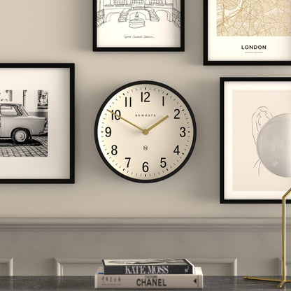 NEWGATE® Master Edwards wall Clock | Mid-Century Style Clock | 12 inch | Deep Metal case in matt Black | Modern Retro Design for Kitchen, Living Room or Office