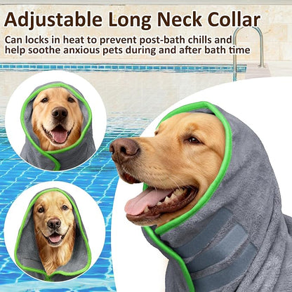 Soft Dog Bathrobe Fast Drying Dog Coat, Super Absorbent Dog Towels for After Bath, Microfiber Pet Robe Adjustable Collar & Belly Warm Keeping Dogs Coat for Pet Dogs & Cats (Grey, Small)