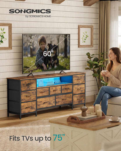 SONGMICS BELLAH Collection - TV Stand for TVs Up to 70 Inches, Dresser for Bedroom, Living Room, Chest of Drawers, Steel, 11 Drawers and Shelf, Industrial, Rustic Brown ULGS043K101S