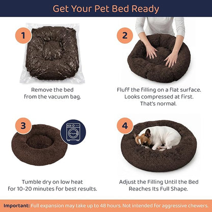Donut Dog Bed - Premium Comfort for Anxiety Relief - Fluffy & Calming Design with Ultra-Plush Support | Cozy Round Dog Bed with Super Soft Circle Style (Coffee, Large)
