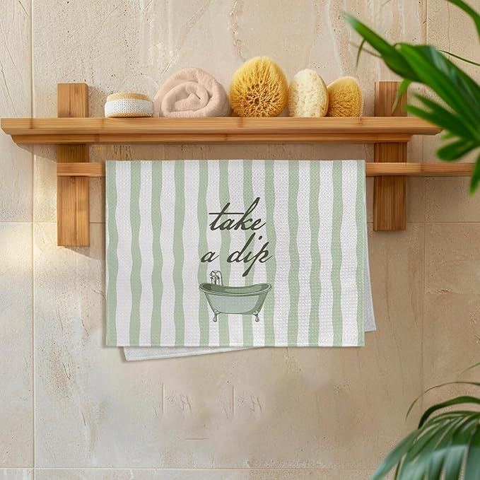 Sage Green Hand Towels for Bathroom Set of 2, Splish Splash Bathtub Dish Tea