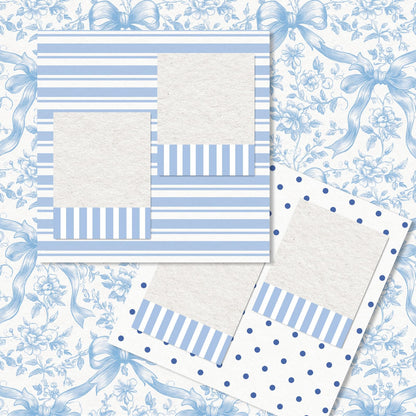 Whaline 24 Sheets Bow Floral Pattern Paper Blue Flower Stripe Dot Scrapbook Spring Specialty Paper Double Sided for DIY Crafts Card Making Photo Album Decor, 6 x 6 Inch