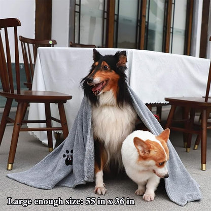 Dogvingpk Extra Large Dog Towel 1 Pack, Super Absorbent Soft Quick Drying Microfiber Pet Bath Towels for Large & Medium Dogs (XL-55" * 36", Grey)