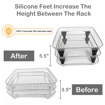 Upgrade 8inch Square Air Fryer Rack,Three Stacktable Dehydrator Rack,Square Air Fryer Accessories,Only Fit for Air fryer which inner size ≥8.7 inch(Square)
