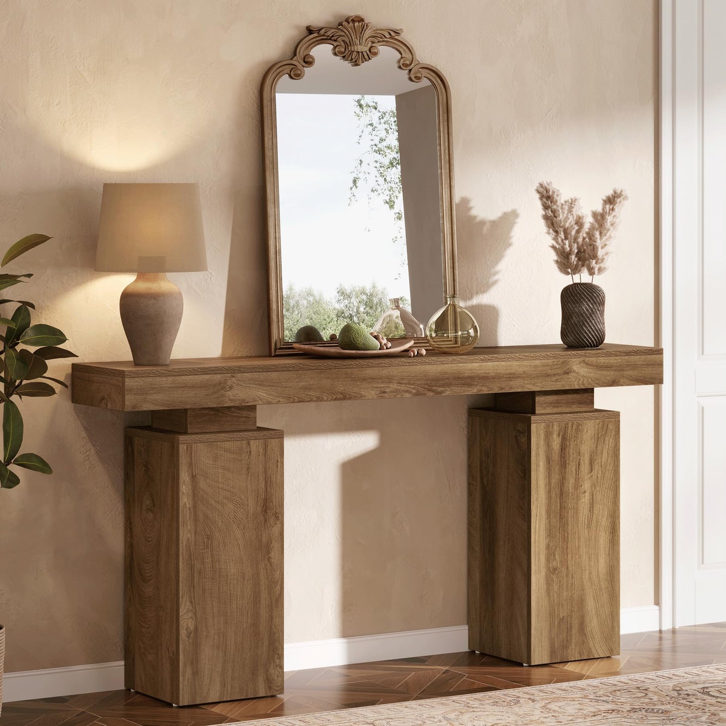 Tribesigns 63-Inch Long Console Table, Farmhouse Entryway Table Behind Couch, Wooden Foyer Stand Entry Station, Modern Hallway Accent Furniture for Living Room Decor, Entrance, Natural Wood Finish