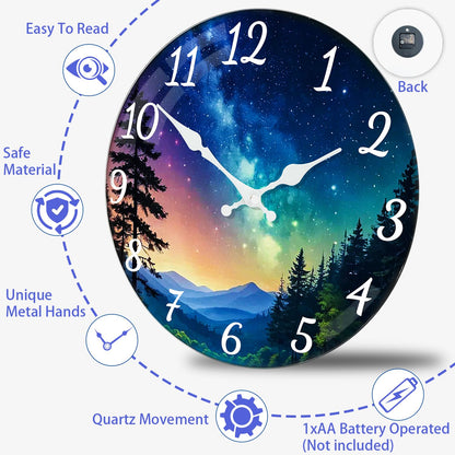 TGHHPC 12 Inch Wall Clocks Battery Operated - Premium Glass Silent Wall Clock, Unique Aurora Non Ticking Decorative Analog Clock for Bedroom Living Room Office Kitchen Gym Hotel Classroom Farmhouse