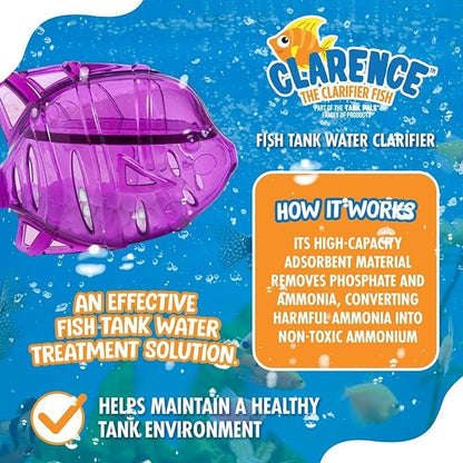 Clarence the Clarifier Fish - 6 pk, Purple-Orange - Aquarium Treatment, Clear Cloudy Fresh-Saltwater, Fish Safe, 10gal Tank Maintenance Ea