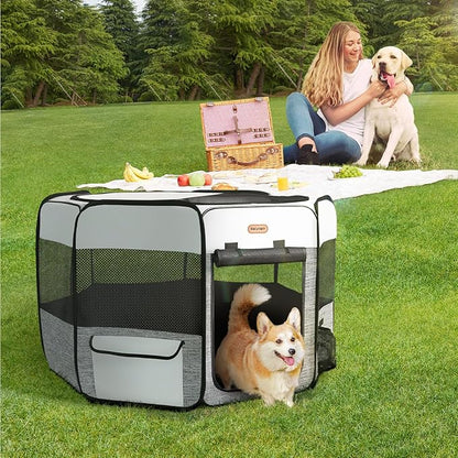 Seiyierr Dog Playpen, Portable Pet Playpen, Puppy Playpen, Cat Playpen with Carrying Case, Dog Playpen for Small Dogs Indoor/ Outdoor, Removable Mesh Shade Cover
