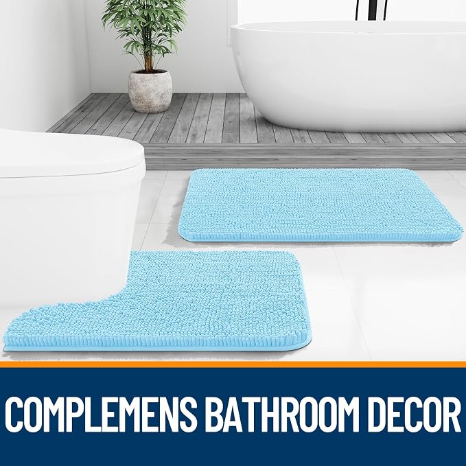 OLANLY Large Bathroom Rugs 70x46, Extra Soft Absorbent Chenille Bath Rugs, Rubber Backing Quick Dry, Machine Washable Bath Mats for Bathroom Floor, Tub and Shower, Home Decor Accessories, Sky Blue
