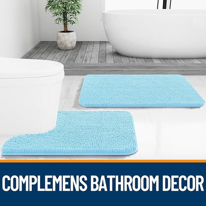 OLANLY Bathroom Runner Rugs 47x20, Soft Absorbent Chenille Bath Rugs, Rubber Backing Quick Dry, Machine Washable Long Bath Mats for Bathroom Floor, Tub and Shower, Home Decor Accessories, Sky Blue