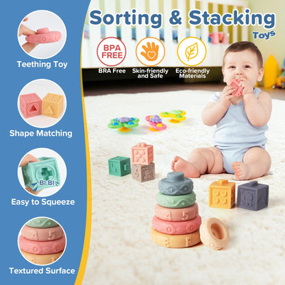 Somastung 7‑in‑1 Montessori Baby Toys for 6‑12 Months & 1+ Years, Infant Sensory Teething & Stacking Blocks | Wooden Shape Sorter, Xylophone Musical Toy, Birthday Gift for Toddlers 1‑3