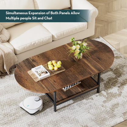 SAYGOER Folding Coffee Table for Living Room, Small Coffee Tables with 2-Tier Storage, Mid Century Modern Center Table for Small Space, Oval Farmhouse Table Square, Dark Brown