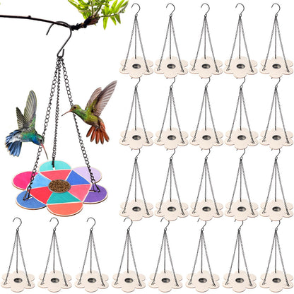 DoubleFill 36 Pack Bird Feeder Craft Kits with Chains for Kids Ages 3-8 Make Your Own Wooden Flower Bird Feeders with Aluminum Bowls DIY to Paint Craft for Garden Outdoor Activities (Flower)