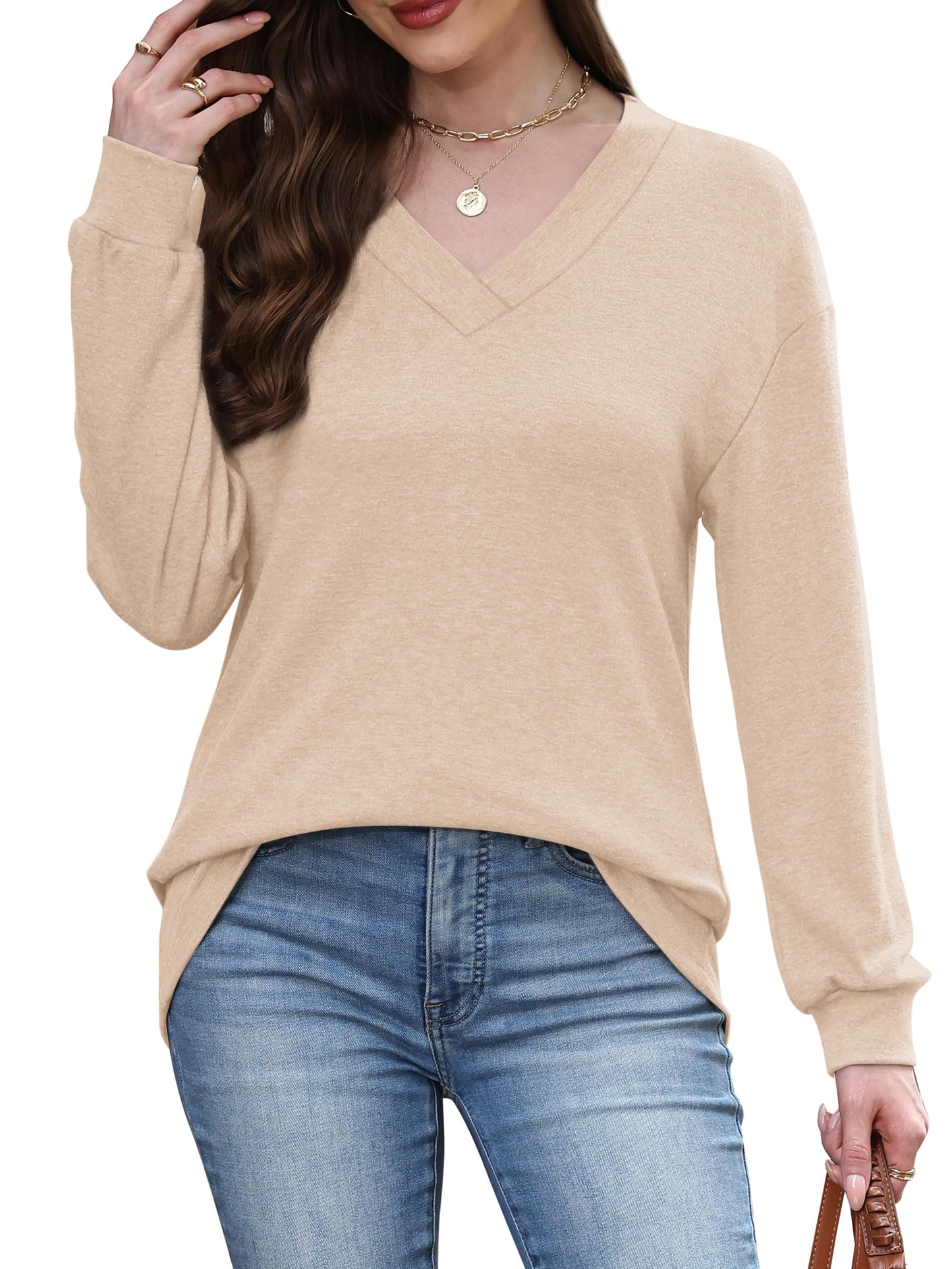 WIHOLL Long Sleeve Shirts for Women V Neck Tops Tunic Fall Winter Sweatshirts 2025 Clothes