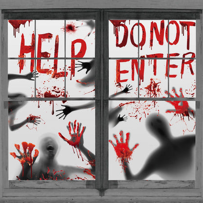 2Pcs Halloween Door Cover Window Poster Decorations Scary Zombie Hands Bloody Handprint Halloween Window Clings for Haunted House Indoor and Outdoor 60" x 60"