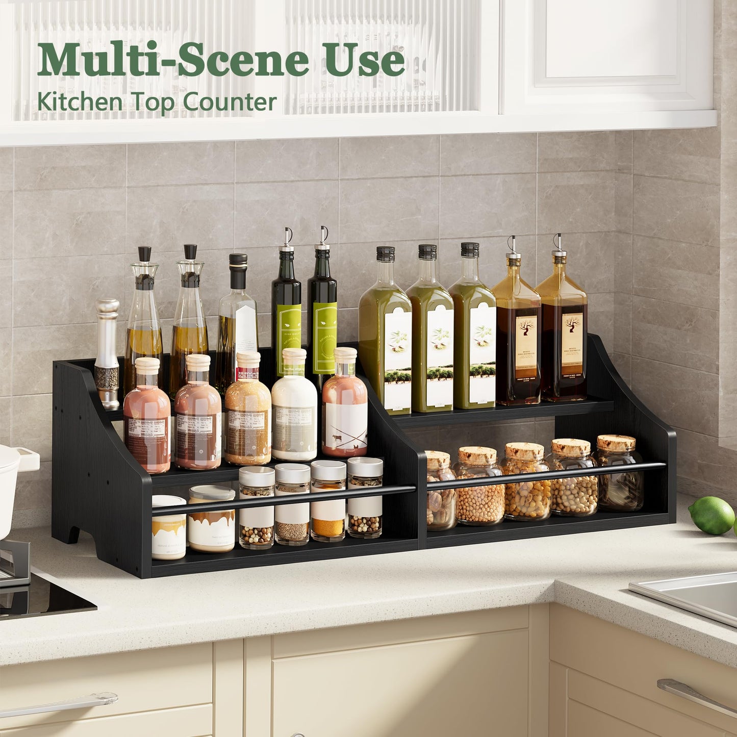 FAVOOSTY 5 Tier Countertop Liquor Bottle Display Shelf Organizer, Retro Tabletop Wine Rack Stand, Multi-Purpose Storage Holder for Whiskey, Spirits, Coffee Syrup, Mini Home Bar & Liquor Cabinet,Black