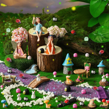 FCKLVMC 101 Pcs Resin Miniatures Figures Fairy Garden Kit, Fairy Garden Accessories Outdoor for DIY Dollhouse Micro Landscape