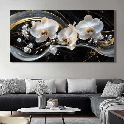 White Orchid Canvas Wall Art - Modern Floral Picture for Living Room, Bedroom Wall Decor, Framed Wall Art for Home Decoration, Elegant Flower Paintings Ready to Hang, Large Wall Art 50x100cm(20x40in)