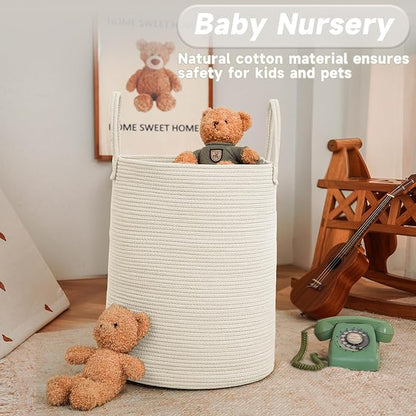 Large Woven Laundry Basket Hamper, 80L Cotton Rope Storage Bin