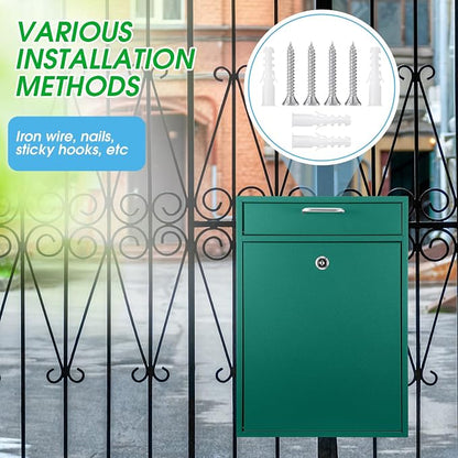 Yaocom Locking Mailbox with Key for Outdoor 16.2 x 11.2 x 4.7 Inches Large Wall Mount Mail Box with Lock Security Mail Drop Metal Collection Boxes Hanging Secure Postbox(Green)