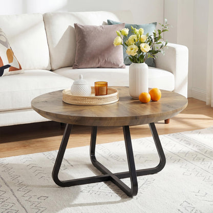 LITTLE TREE 31.5 Inches Round Coffee Table, Modern Wooden Center Table for Living Room, Home Office, Small Space, Easy Assembly, Rustic Brown