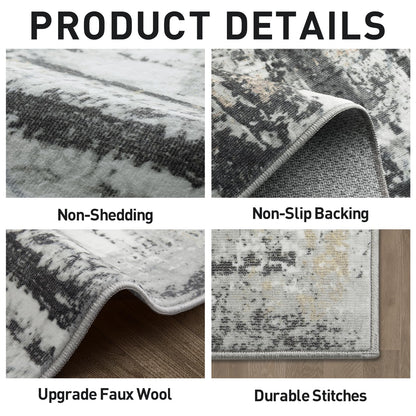 2'6''x8' Runner Rugs Washable Rug: Modern Abstract Hallway Runner Rug Indoor Soft Low Pile Thin Carpet Anti-Skid Non-Shedding Carpets for Kitchen, Entryway, Laundry, Bedroom - Black Grey Gold