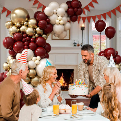 Burgundy Balloon Garland Arch Kit with Burgundy Maroon Sand White Metallic Gold Nude Balloons for Maroon and Gold Graduation Bridal Shower Party Birthday Decorations