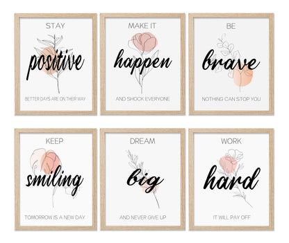 KDMAZH Inspirational Wall Art for Bedroom, Motivational Office Wall Art Decor, for Bedroom,Living Room,Office,Set of 6PCS, 8×10Inch，Unframed