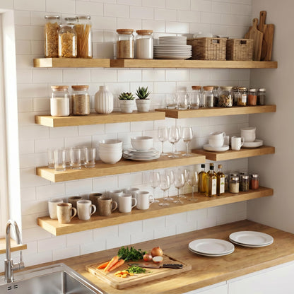 Venusmiles Floating Shelves for Wall, 24 Inch Floating Shelves Set of 2, 6.5" D Wooden Wall Mounted Display Shelves with Invisible Brackets for Living Room, Bedroom, Bathroom, Kitchen Decor, Oak
