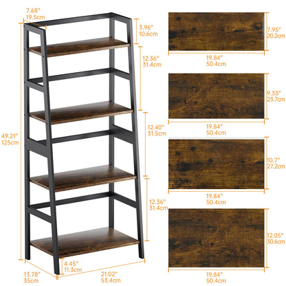 HITNET Ladder Shelf, 4 Tier Bookshelf with Bamboo Frame, Freestanding Bathroom Storage Shelving Unit for Living Room, Home Office, Bedroom, Rustic Brown and Black