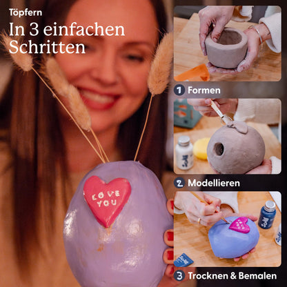 Sculpd - The Original Pottery Kit for Adults - Air Dry Clay for Adults, Tools, Varnish, Paints, Brushes, Couples Date Night Arts & Crafts Set, Gloss Varnish with Classic Tones