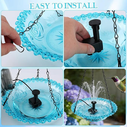 Hanging Bird Bath Fountain, Cascading Outdoor Water Fountain, Hanging Bird Bath with Flowing Water, USB-Powered Water Feature for Garden, Patio, Yard Decor, USB-Powered Single-Layer, Blue