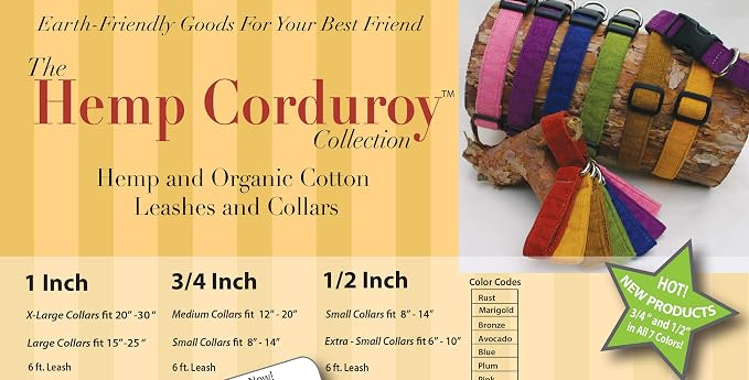 The Good Dog Company- Hemp Corduroy SIX FT Dog LEASHES Available in 9 Colors (Rust, Marigold, Bronze, Avocado, Blue, Plum, Pink, Red, Black) Sold in 1”, ¾”, ½” Widths (1 Inch Width, Pink)