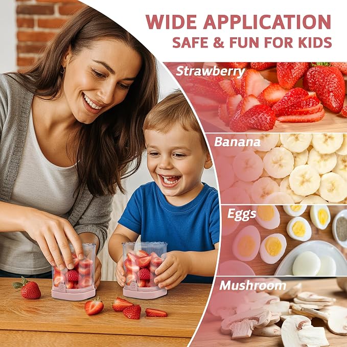 Strawberry Slicer Cup with Push Plate, Fruit Cutter Kitchen Gadget for Egg, Kiwi, Banana, Cucumber, Easy Fruit & Vegetable Slicer, Strawberry Cutter Tool for Quick Safe Cutting (Pink)