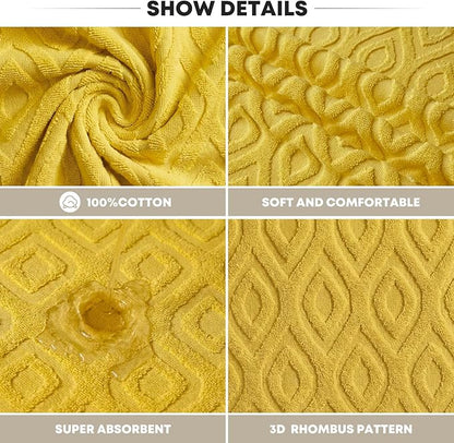 Artoid Mode 2 Pcs Yellow 3D Diamond Grid Jacquard Hand Towels