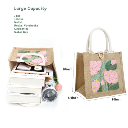 ERNTRNL Punch Needle Tote Bag Kit for Adults Beginner - DIY Punch Needle Embroidery Tote Bag Set, Punch Stitching Bags Kit with Instructions & Video Tutorial,Unique Pattern,Tools (Pink-Green)