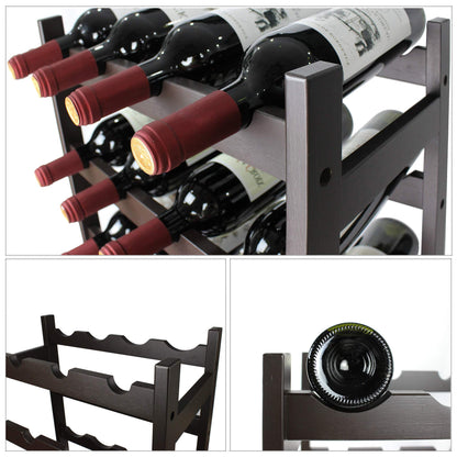 SMIBUY Bamboo Wine Rack, 20 Bottles Display Holder, 5-Tier Free Standing Storage Shelves for Kitchen, Pantry, Cellar, Bar (Dark Brown)