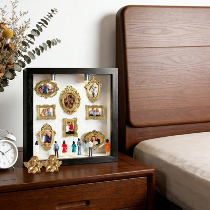 DIY Mini Museum Silhouette Box, Shadow Box Frame Kit with Gold Miniature Frames、Angel & Figurines, Custom Photo Family Memory Display Case Frame Set, for Anniversary, Wedding, Birthday & Home Decor