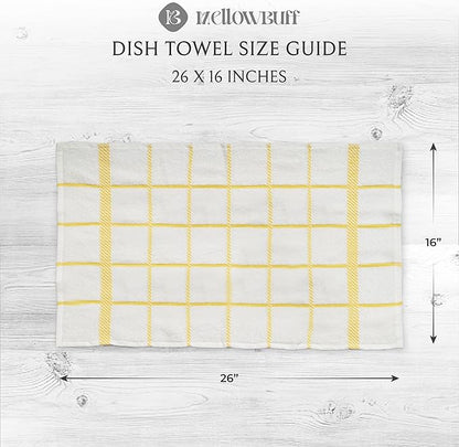 100% Cotton Terry Dish Towels, 4 Pack Checks, 16 x26 Inches, Super Soft and