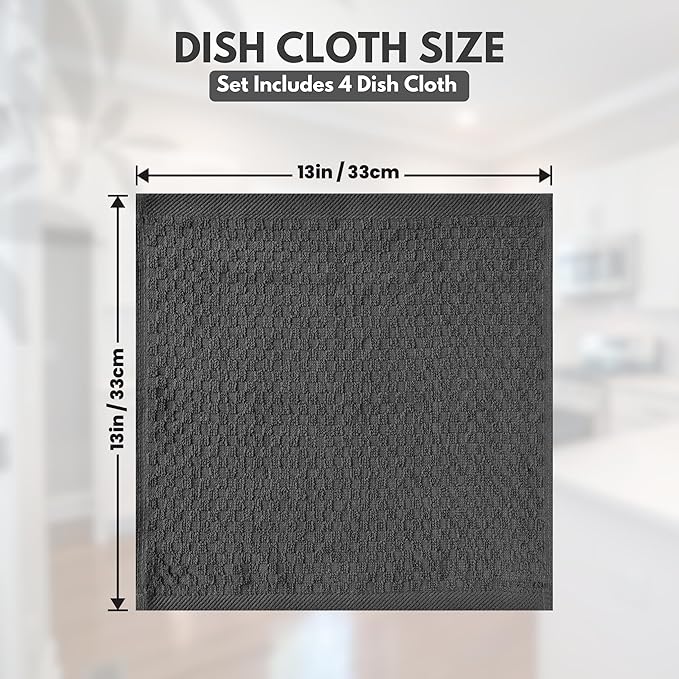Infinitee Xclusives Premium Dish Cloth 100% Cotton 12 x 12 Inches |Pack of 4|