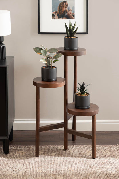 Kate and Laurel Fitley Modern Three-Tier Freestanding Plant Stand, 16 x 16 x 35, Dark Brown, Decorative Tiered Mango Wood Plant Stand for Useful House Plant Decor