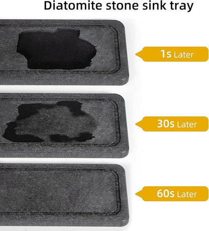 Sink Caddy Organizer with Water Absorbing Stone Tray, Instant Dry Sponge Holder