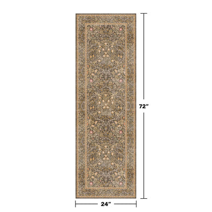 Washable Runner Rug Non Slip 2x6, Gold Brown Runner Rug for Kitchen, Bathroom, Entryway, Hallway, Laundry Room, Bedroom Bedside, Vintage Floral Stain Resistant Soft Low Pile Carpet