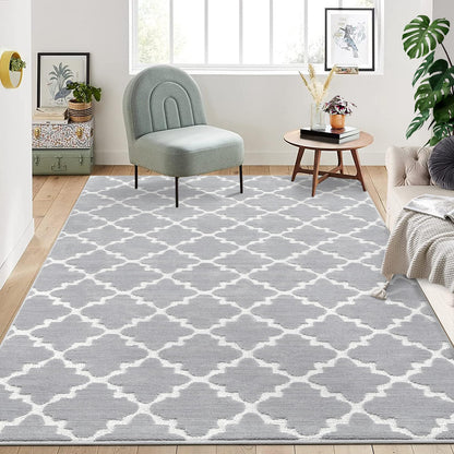 dainslef Living Room Rug 4x6 Shaggy Textured Rugs Indoor Soft Modern Trellis Throw Rugs Non-Shedding Non Slip Accent Rug Diamond Lattice Floor Carpet for Bedroom Nursery Kids Room Home Office Grey