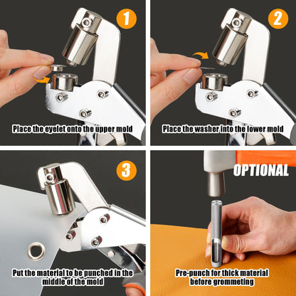 KYACHITOS Grommet Tool Kit, Handheld Grommet Pliers with 600PCS 3/8 Inch Grommets, Heavy Duty Grommet Kit, Eyelet Pliers Kit for DIY Banner Tarp Leather Repair and Installation